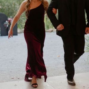 Azazie velvet Cabernet bridesmaid dress